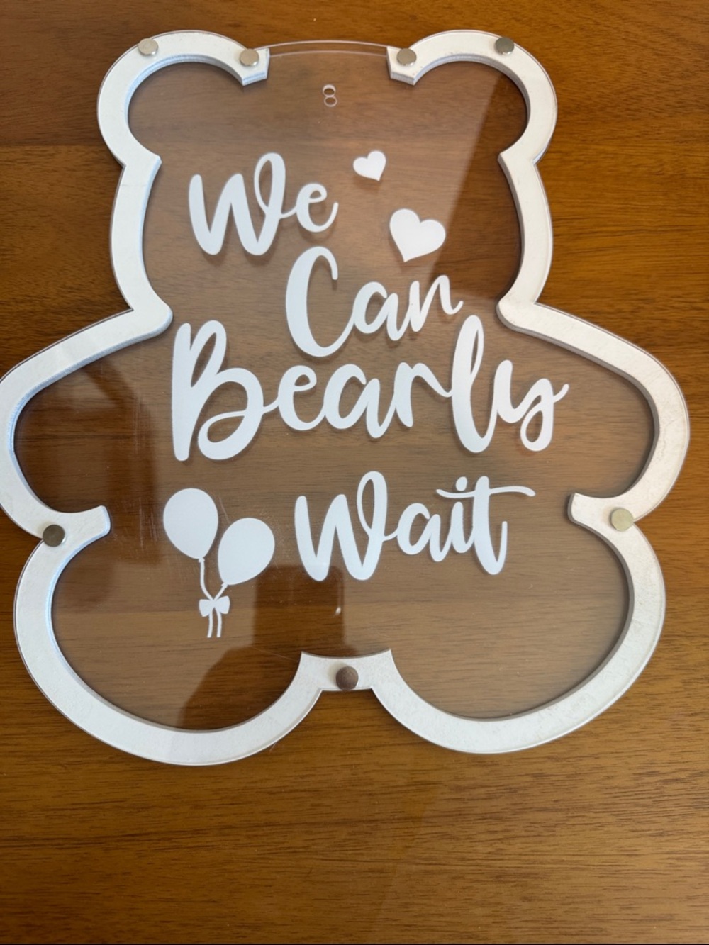 Clear Bear-Shaped Sign "We Can Bearly Wait" - guest book